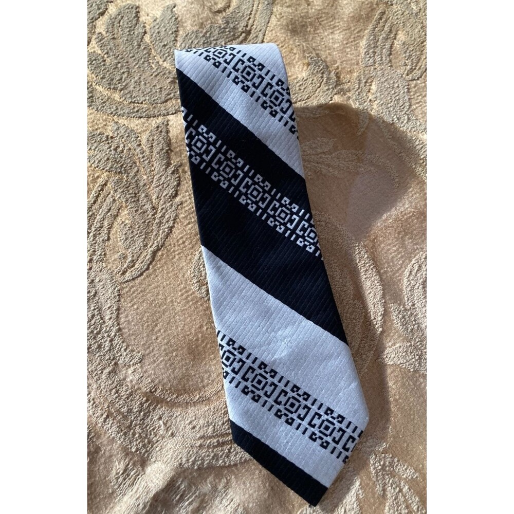 Vintage 70s Necktie 1970s Wide Fat Black White Hipster Culton Cutter Cravat Tie
